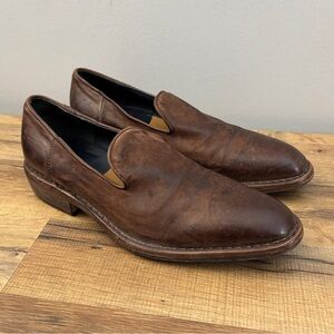 Moma Italian Calf Leather Stacked Sole Slip On Loafers Shoes Dark Brown Men’s